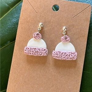 Mauve & White Hat Earrings